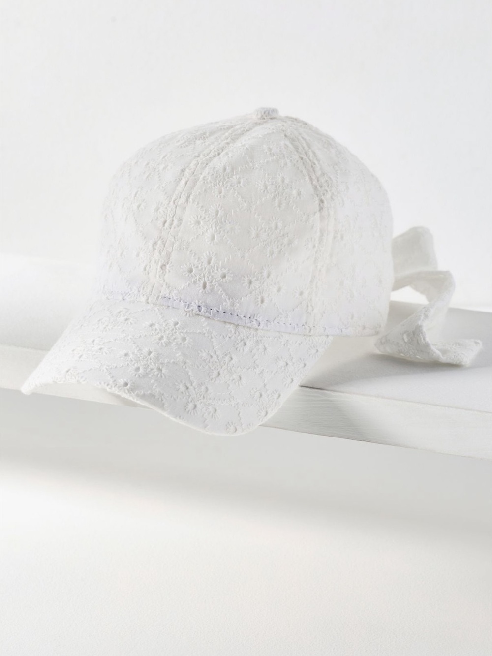 By Anthropologie Bow Back Baseball Cap White Eyelet - NWT